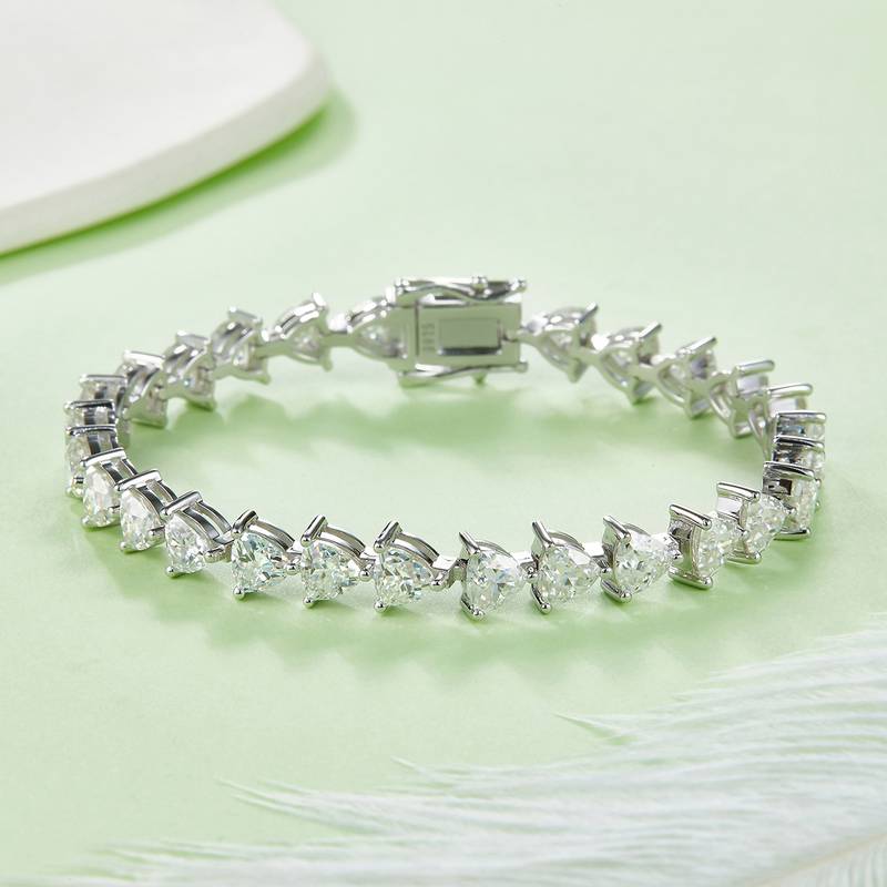 三角形拼石Tennis ChainS925银镀白金BraceletMoissanite0.5ct/粒DVVS